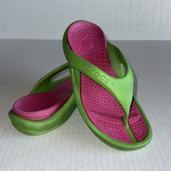 Crocs Green And Pink Athens Flip Flops - Picture 2 of 8